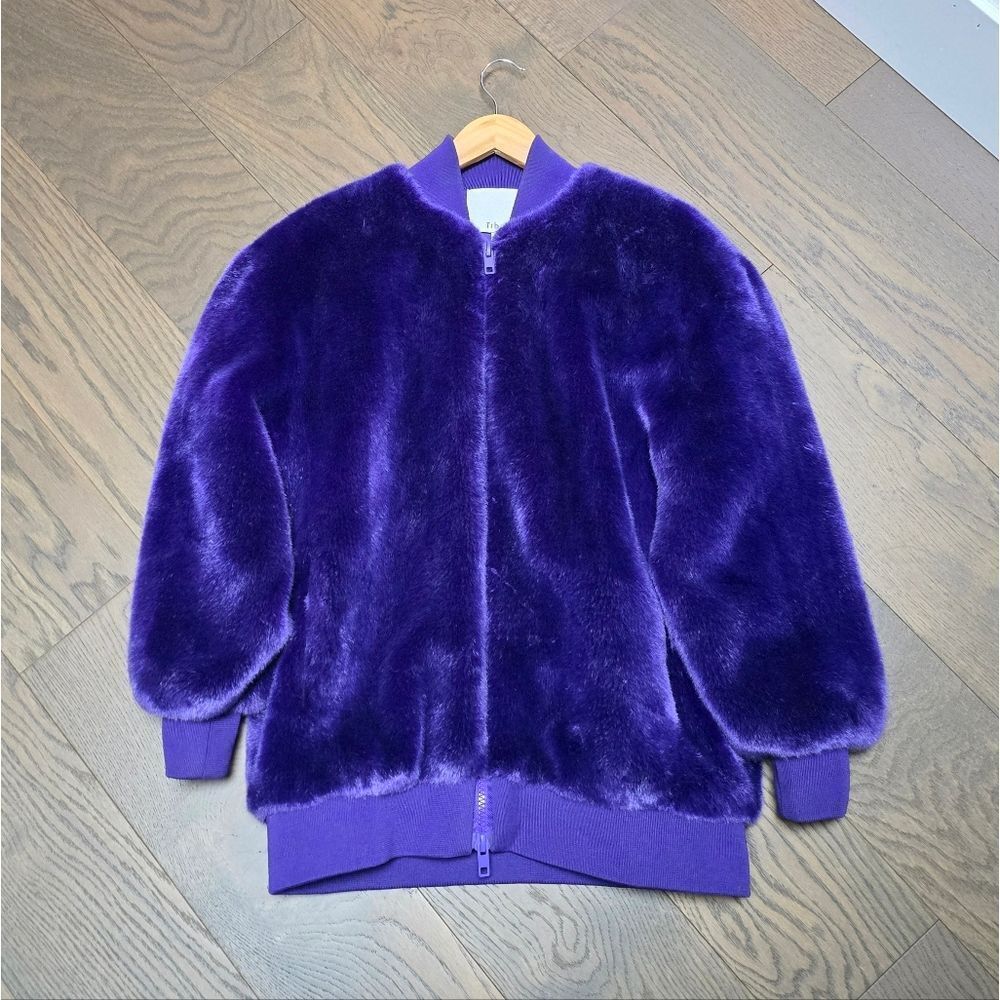 Tibi Luxe Faux Fur Mid Length Sporty Bomber Jacket in Purple - Picture 9 of 13